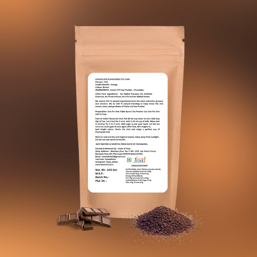 Chocolate Tea - 100% Natural Chocolate Flavoured Assam Black Tea with Premium Chocolate