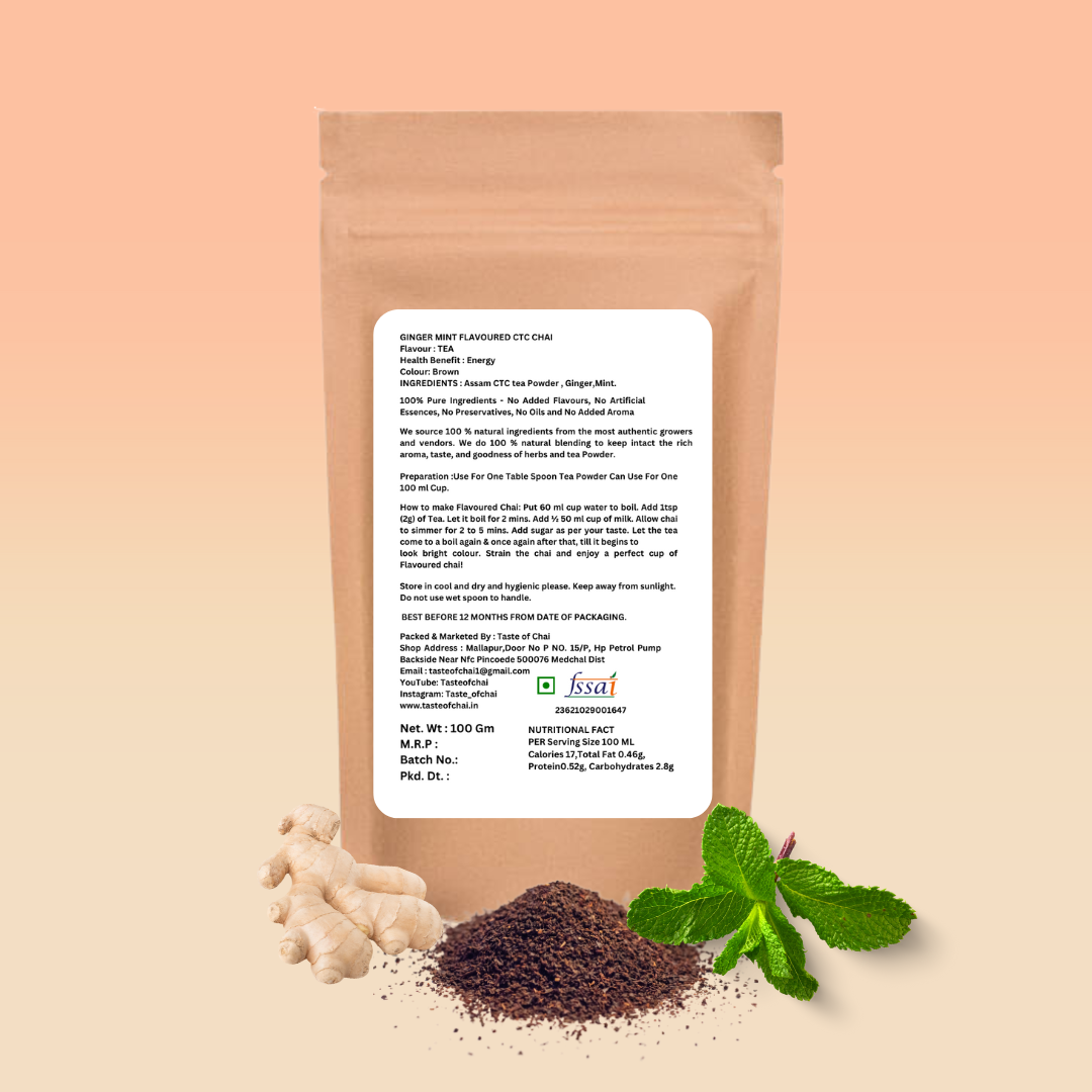 Ginger Mint Tea |  Natural Ginger Mint Chai Tea Powder | Taste of chai