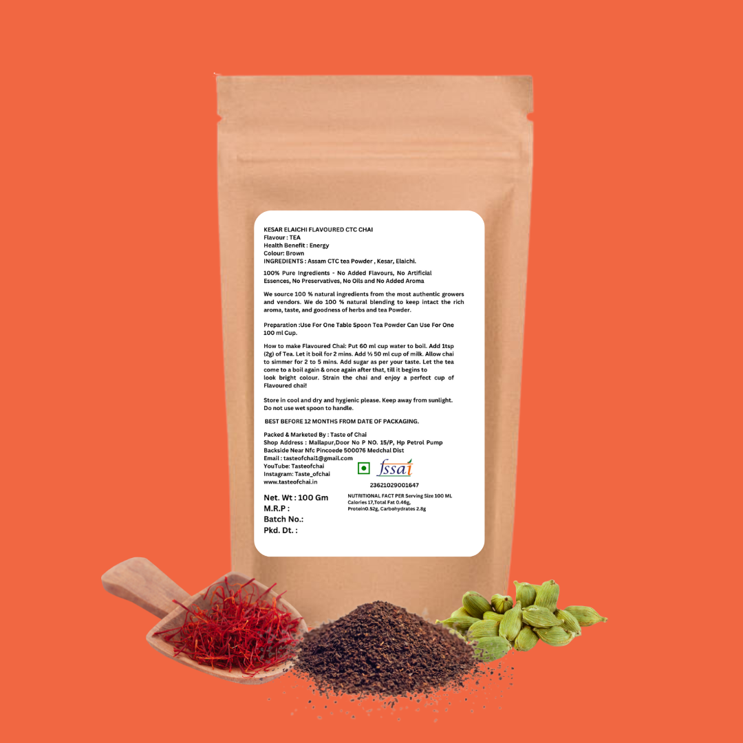 Kesar Elaichi Tea | Natural Kesar Elaichi Flavoured Chai Tea Powder | Taste of chai