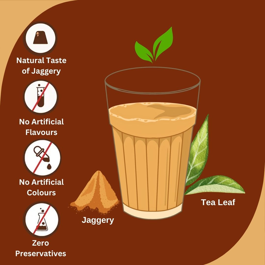 Classic Jaggery Tea Blend – Natural Sweetness & Rich Flavor | No Added Sugar | 2 in 1 Instant Tea Premix with Jaggery & Assam Tea