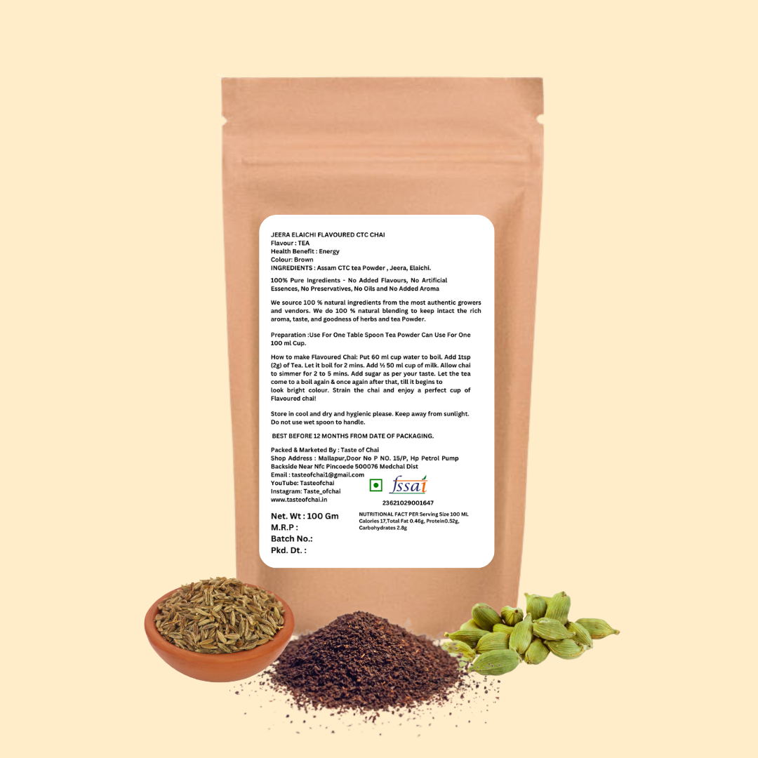 Jeera Elaichi Tea | Natural Jeera Elaichi Flavoured Chai Tea Powder | Taste of chai