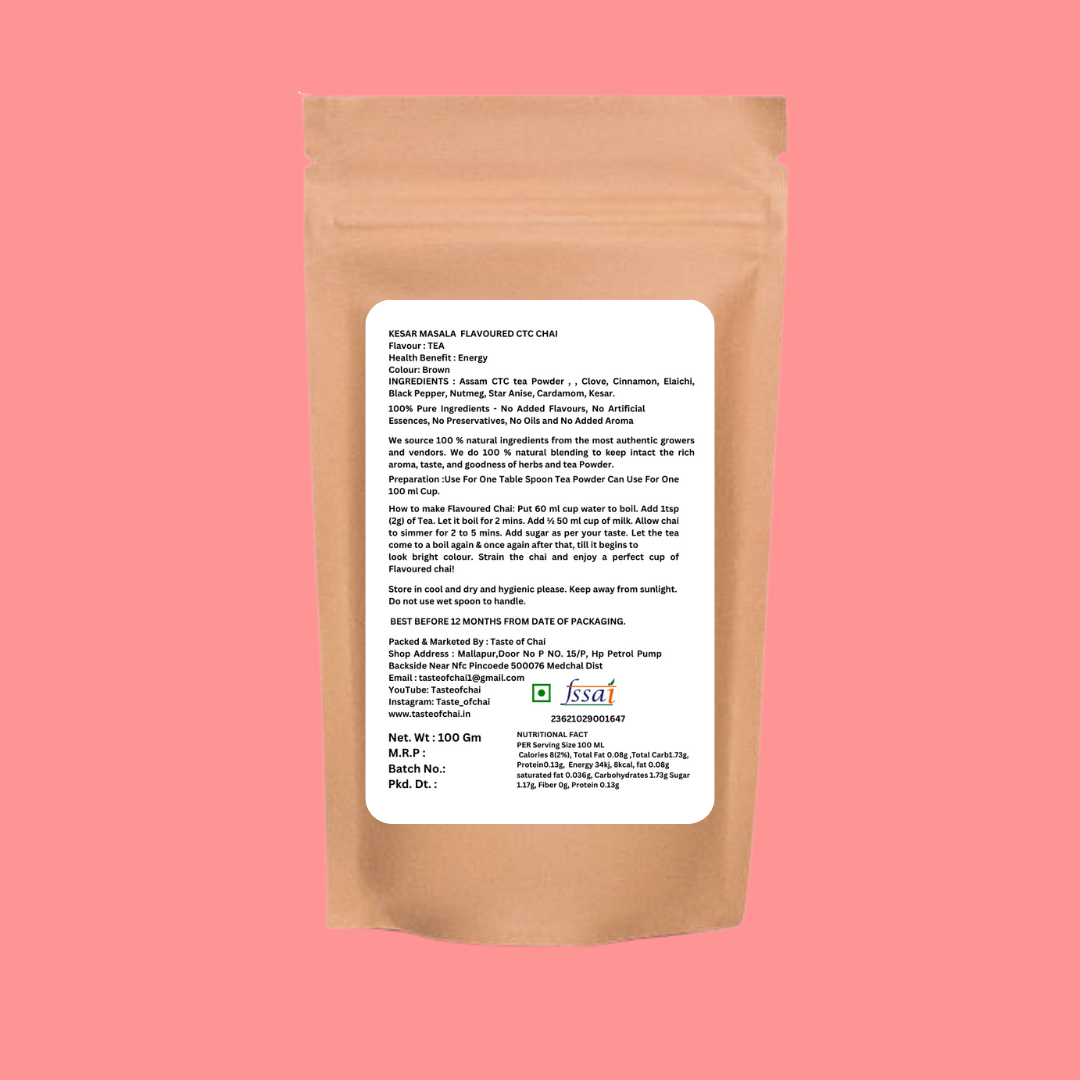 Kesar Masala Tea | Natural Kesar Masala Flavoured Chai Tea Powder | Taste of chai