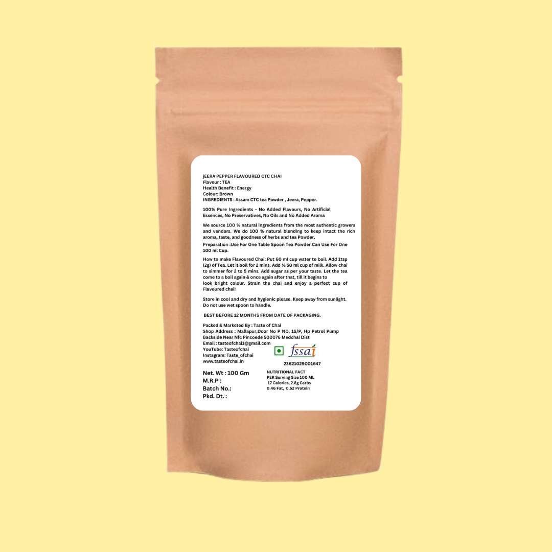 Jeera Pepper Tea | Natural Jeera Pepper Flavoured  Chai Tea Powder | Taste of chai