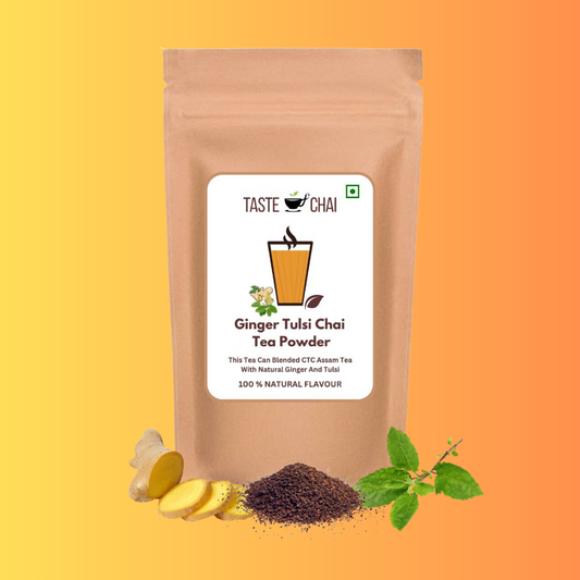 Ginger Tulsi Tea | Natural Ginger Tulsi Flavoured Chai Tea Powder | Taste of chai